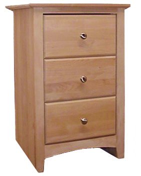 [19 Inch] Alder Shaker 3 Drawer Nightstand - shown Unfinished with Brushed Nickel knobs